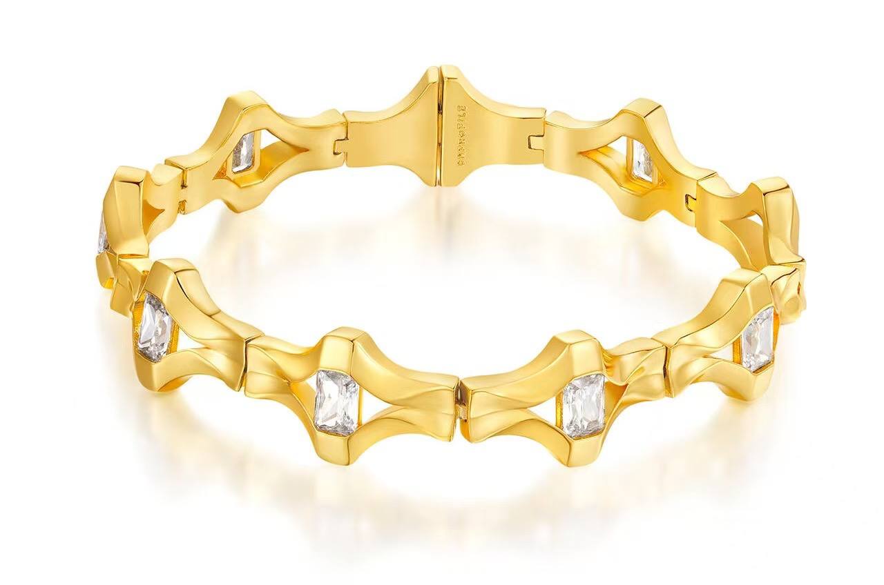 Iris Bangle | Classic yellow bakelite bangle with inlay and stones.