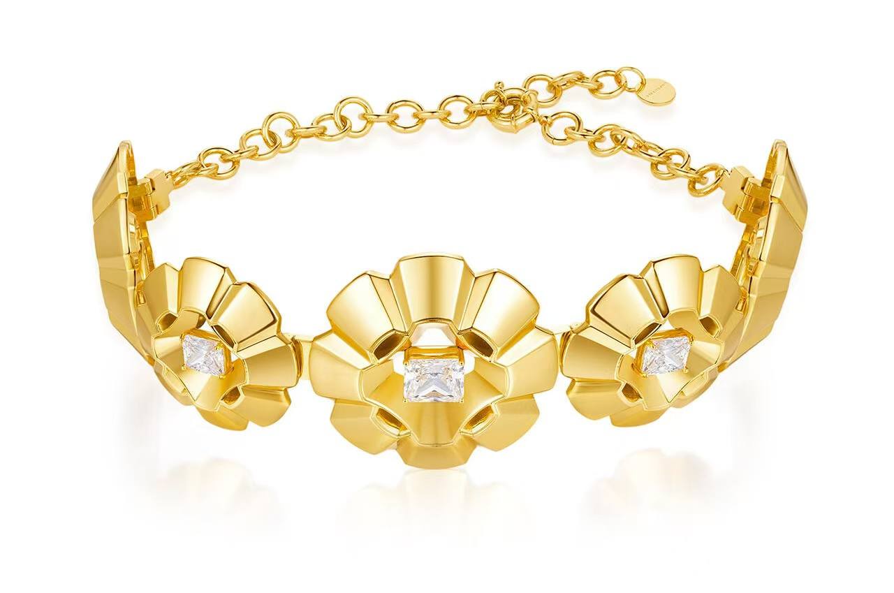 Iris Bangle | Classic yellow bakelite bangle with inlay and stones.